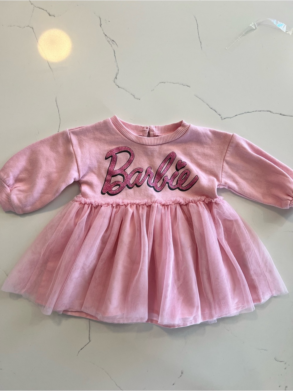 Barbie Pink Glitter Graphic Kids Dress